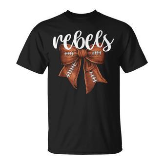 Rebels Football Bow School Spirit Team Mascot Game Night T-Shirt - Thegiftio UK