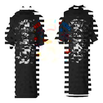 Red White And Feral Raccoon 4Th Of July T-Shirt - Monsterry