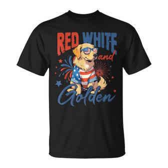 Red White Golden 4Th July Golden Retriever American Flag T-Shirt - Thegiftio UK