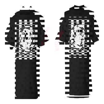 Retro Happy Face Game Day Baseball Pattern Smile Face Trendy T-Shirt - Monsterry