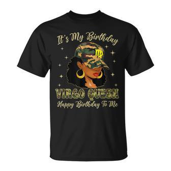 Retro Virgo Queen Black Woman With Cap Camo It's My Birthday T-Shirt - Thegiftio UK