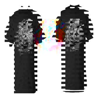 Rhinoceros アートワーク ポートレート 動物 アート カラフル スプラッシュ サイ Tシャツ - Kawaiitshirt