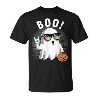 Rock Ghost Retro Halloween Pumpkin Boo T-Shirt - Thegiftio UK