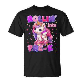 Rolling Into Pre-K Unicorn First Day Of School Girls T-Shirt - Thegiftio UK