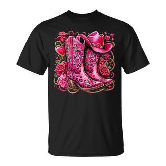Roses Cowgirl Boots Girl Cowboy Pink Hat T-Shirt - Thegiftio UK
