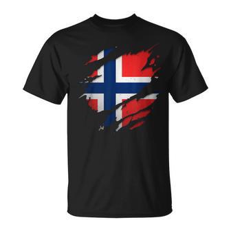 S Noruegas Orgullosas Bandera De Noruega Rasgada De Noruega Camiseta unisex - Regaloses