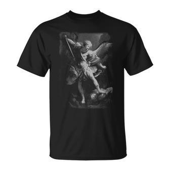 Saint Michael The Archangel Defeating Satan Christian T-Shirt - Thegiftio UK