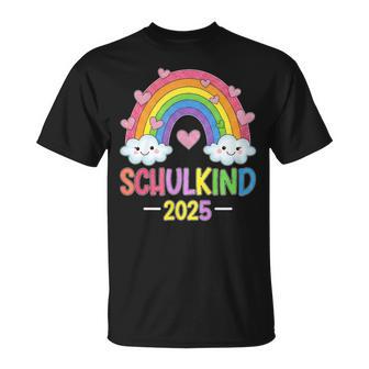 Schulkind 2025 Mädchen Einschulung Regenbogen Herzchen T-Shirt - Geschenkecke