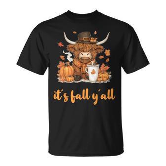 Scottish Highland Cow Fall Thanksgiving It´S Fall Yáll T-Shirt - Thegiftio UK