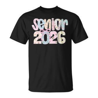 Senior 2026 Pastel Floral Patchwork Letters With Lace Bow T-Shirt - Thegiftio UK