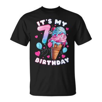 Séptimo Cumpleaños Niña 7 Años Helado Número 7 Camiseta unisex - Regaloses