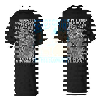 Serotonin In This Economy Raccoon Meme Bootleg Graphic T-Shirt - Monsterry