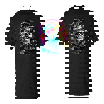 Singe Dj Avec Écouteurs Et Lunettes Deoleil Musique Fête T-Shirt - Cadeauxyz