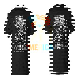 Skeleton Merica Rock American Flag Patriotic Usa 4Th Of July T-Shirt - Monsterry