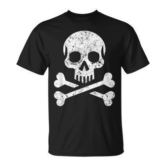Skull Crossbones Skeleton Jolly Roger Flag Halloween T-Shirt - Thegiftio