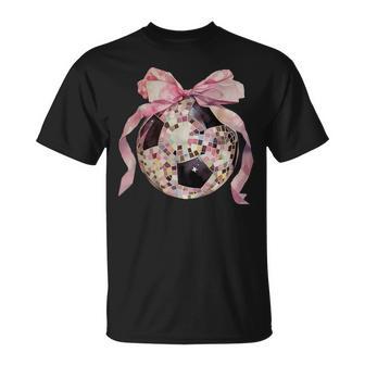 Soccer Ball Pink Bow Soccer Mom Sport Game Day T-Shirt - Monsterry