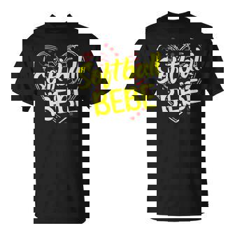 Softball Bebe Heart Bebe Of A Softball Player Bebe T-Shirt - Monsterry