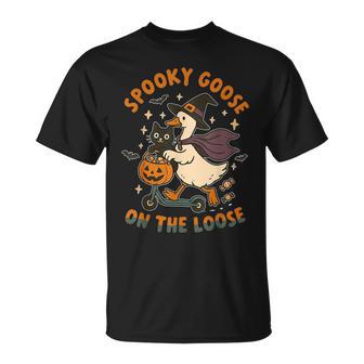 Spooky Goose On The Loose Witch Silly Goose Animal Halloween T-Shirt - Thegiftio UK