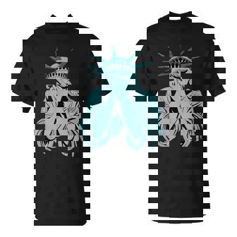 Statue Of Liberty Covering Face T-Shirt - Monsterry