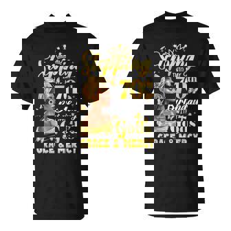 Stepping Into My 70Th Birthday Afro Woman Religious Birthday T-Shirt - Monsterry