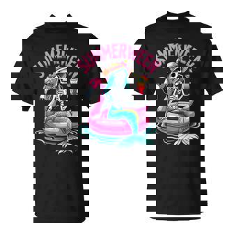 Summerween Mermaid Skeleton Beach Flamingo Halloween Girl T-Shirt - Thegiftio