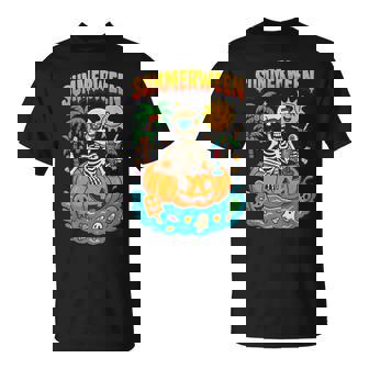 Summerween Skeleton Vibes Chillin In A Pumpkin Float T-Shirt - Monsterry