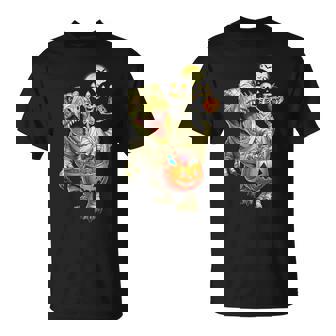 T-Rex Halloween Scary Ghost Skeleton Riding Mummy Dinosaur T-Shirt - Thegiftio