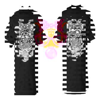 Tiger With Glasses Bubblegum And Pink Bow T-Shirt | Mazezy