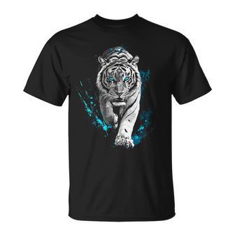 Tiger Tier Grafik Blaue Augen Kunst Tiger T-Shirt - Geschenkecke