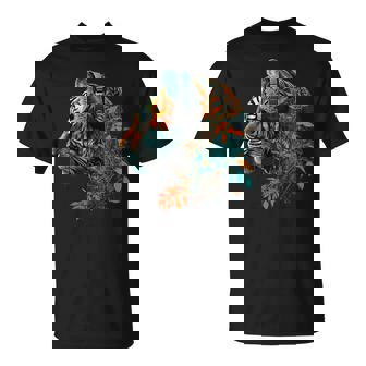 Tigre Arte Música Flores Colorido Amantes Animales Tigre Camiseta unisex - Regaloses