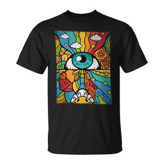 Trippy Rainbow Eye Hippie Regalo Retro 70S 80S Disfraz In Mangas Camiseta unisex - Regaloses