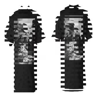 Ufo と面白い猫のセルフィー Tシャツ - Kawaiitshirt