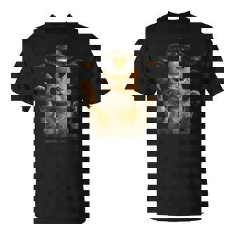 Ufo 誘拐 猫 面白い エイリアン ビーム リアル スタイル Tシャツ - Kawaiitshirt