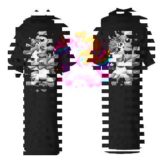 Unicorn Riding Puppy Para Niños Niñas Hombres Y Es Arcoíris Camiseta unisex - Regaloses