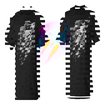 Universe Rockettart Cosmoshuttle Flight Galaxypace T-Shirt - Seseable