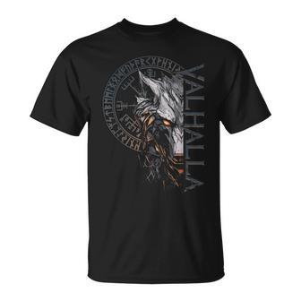 Valhalla Wolf Wölfe Odins Runen Nordischer Kompass Wikinger T-Shirt - Geschenkecke