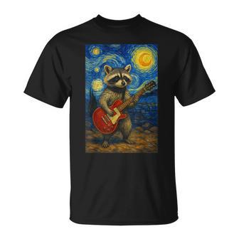Van Gogh Starry Night Raccoon Guitar Vibes T-Shirt - Thegiftio UK