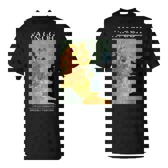 Van Goghchwarze Katze Mitonnenblumen Lustige Katze T-Shirt - Geschenkecke
