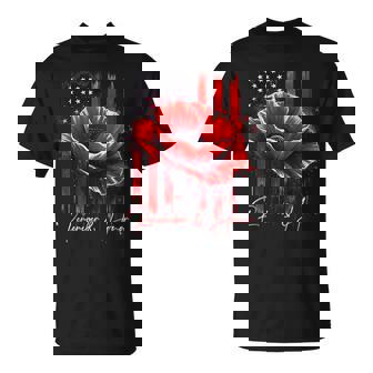 Veterans Day 2025 Usa Memorial Day Red Poppy Flower Military T-Shirt | Mazezy