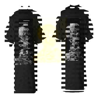 Vincentan Gogh Cabeza De Un Esqueleto Con Un Cigarrillo Ardiente Manga Larga Camiseta unisex - Regaloses