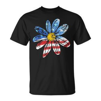 Vintage Daisy Usa American Flag 4Th Of July Patriotic Flower T-Shirt - Thegiftio UK