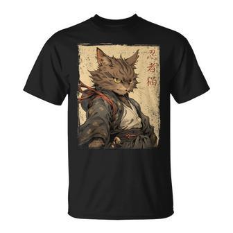 Vintage Japonés Paisajeamurai Gato Kanji Camiseta unisex - Regaloses
