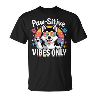 Vintage Siberian Husky Paw-Sitive Vibes Only Cute Dog Lover T-Shirt - Thegiftio UK
