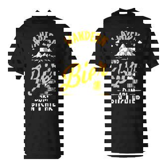 Wandern Und Bier Darum Bin Ich Hier Lustig Bierfan Wanderfan T-Shirt - Geschenkecke