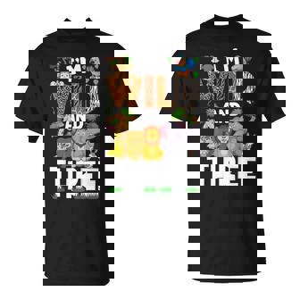 Wild And Three 3 Year Old 3Rd Birthday Safari Jungle Animal T-Shirt - Thegiftio