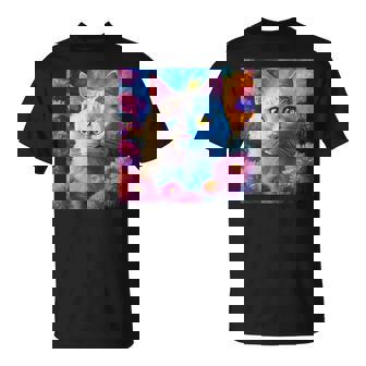 「お花畑のルディ猫」 油絵風ファンタジーアート 綺麗 かわいい オッドアイ リアル Tシャツ - Kawaiitshirt