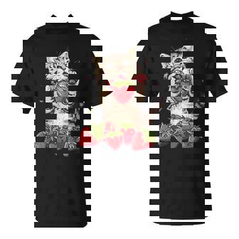 いちご 猫 いちご フルーツ ネコ アニマル プリント 図面 Tシャツ - Kawaiitshirt