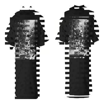 おもしろいアライグマ乗馬トラ驚いた怖い猫の自撮り。 Tシャツ - Kawaiitshirt