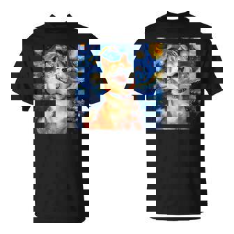 かわいい 柴犬 犬 星月夜 ヴィンセント・ヴァン・ゴッホ 絵画 Tシャツ - Kawaiitshirt