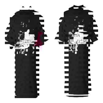 かわいいアルパカ弾き ピアノ音符記号 ミュージシャンアート Tシャツ - Kawaiitshirt